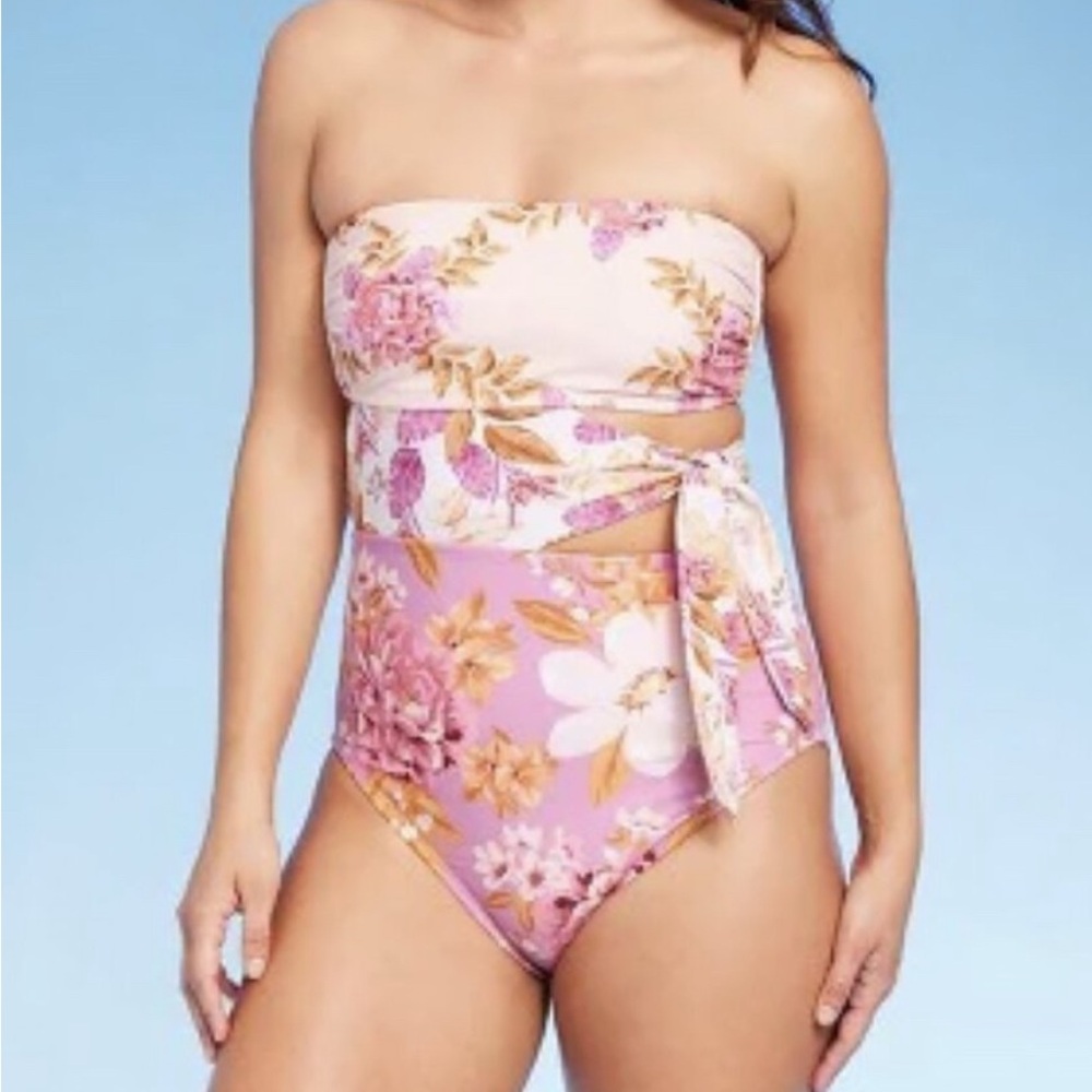 Kona Sol Pink and White One Piece Swimsuit